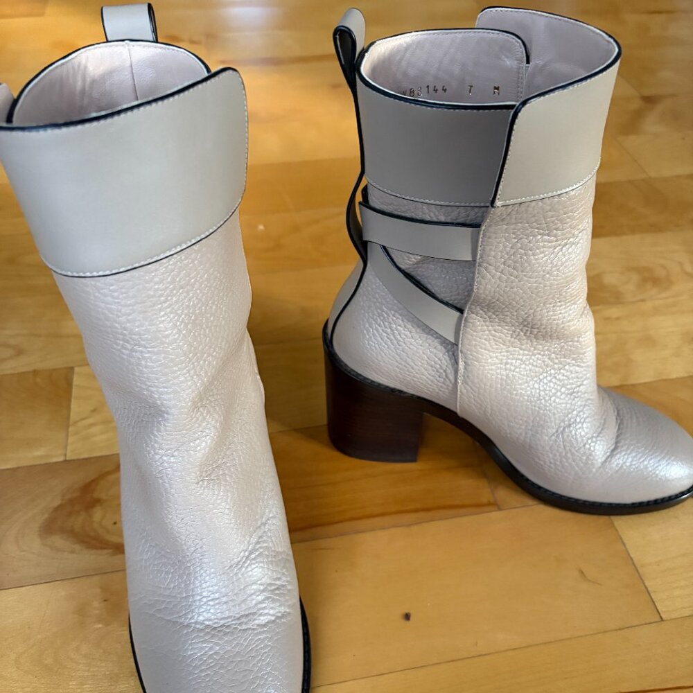 Stuart Weitzman Taupe Leather Block Heel Ankle Boots - Picture 7 of 9